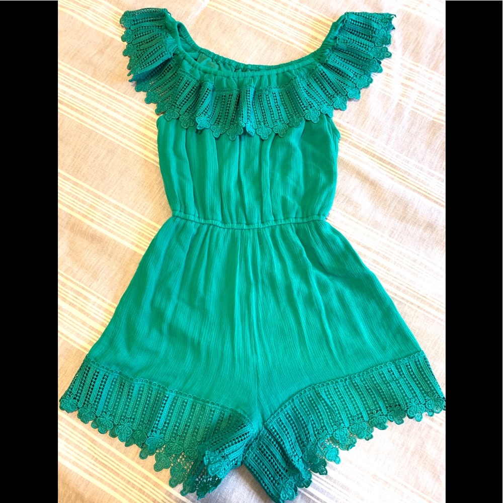 turquoise off the shoulder romper